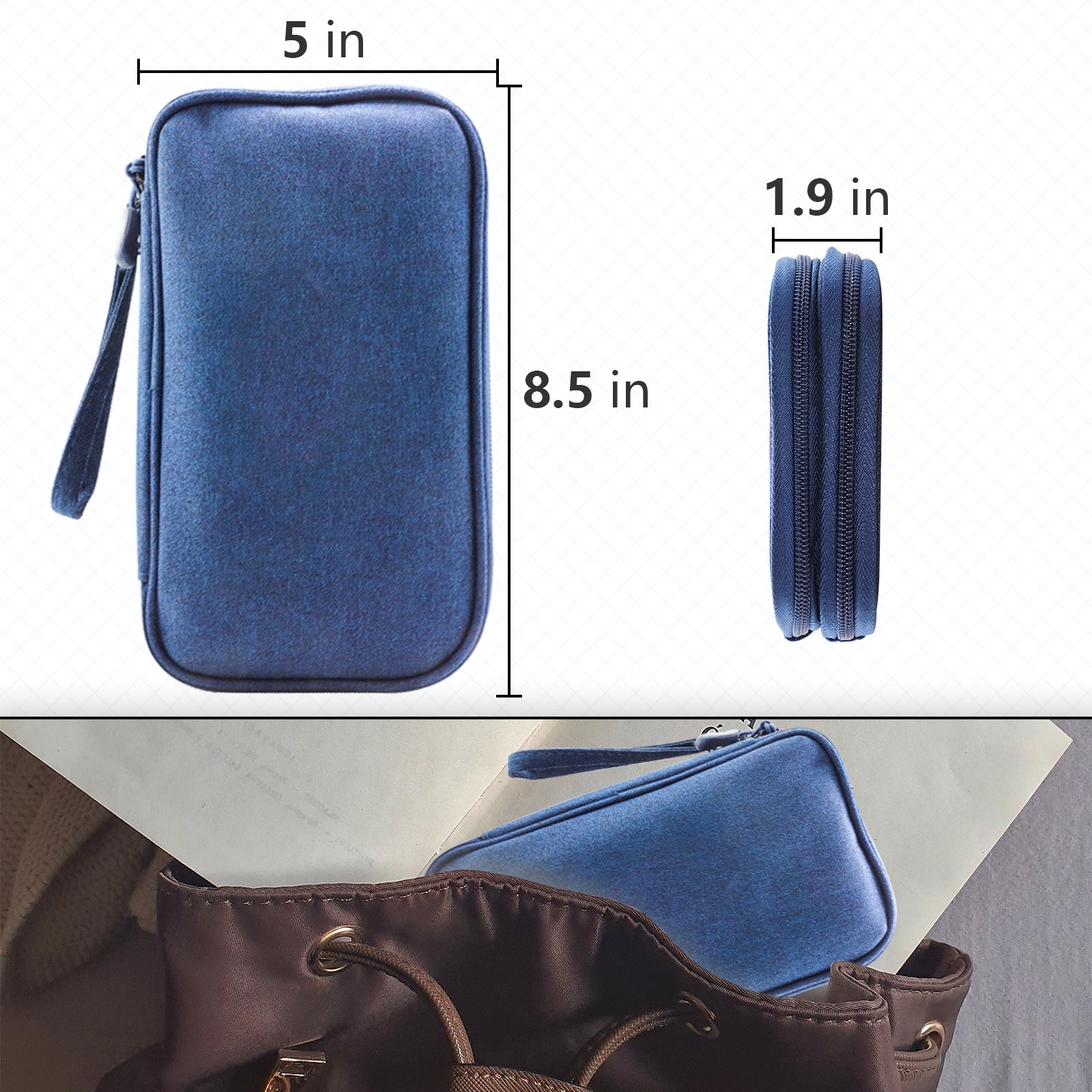 Dark Blue Portable Digital Organizer Bag - Multifunctional Storage for Power Banks, Cables, and Accessories(Photography Props Not Included) 3