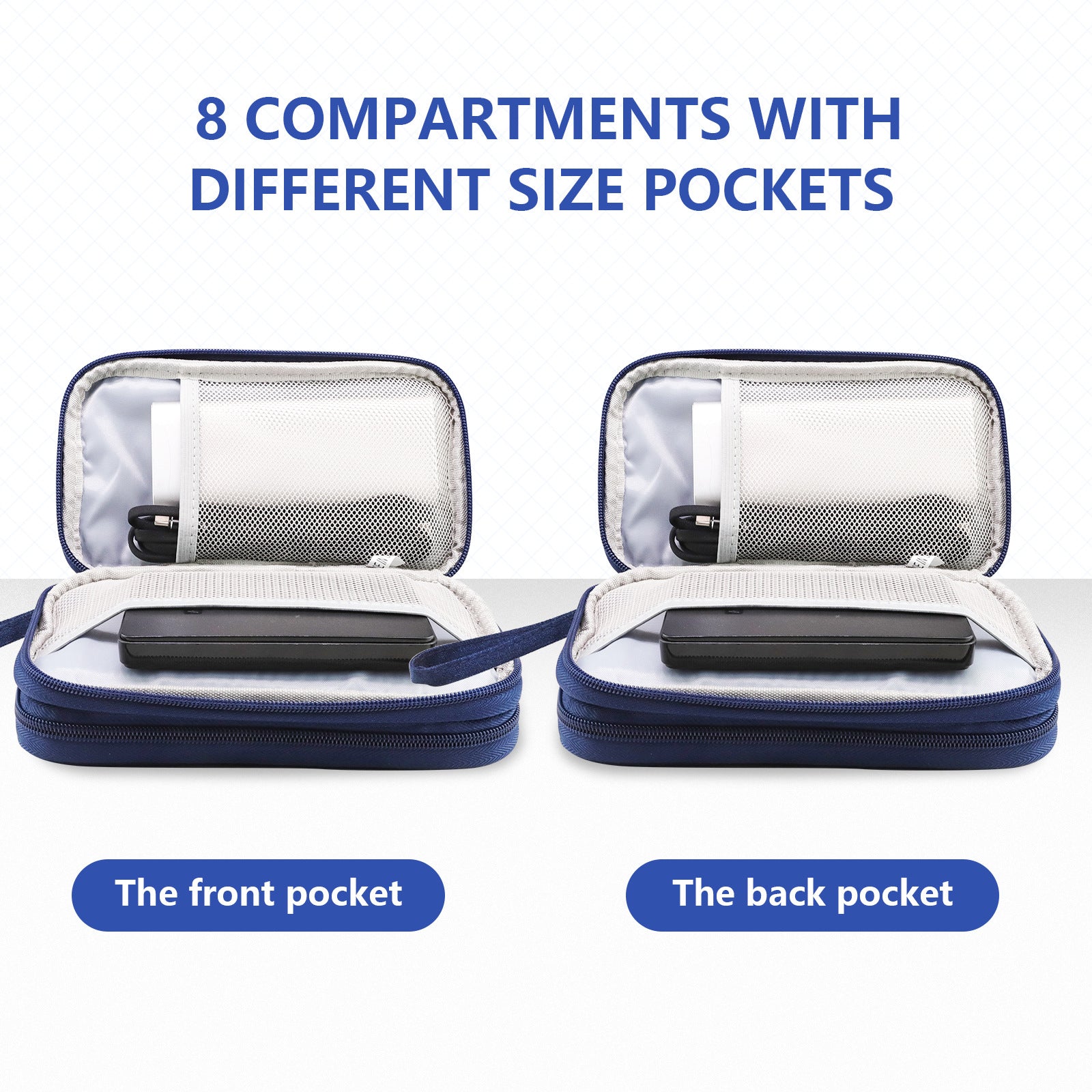 Dark Blue Portable Digital Organizer Bag - Multifunctional Storage for Power Banks, Cables, and Accessories(Photography Props Not Included) 4