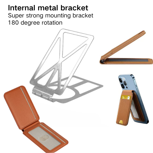 Brown MagSafe Magnetic Wallet with Stand - PU Leather Card Holder for iPhone 5