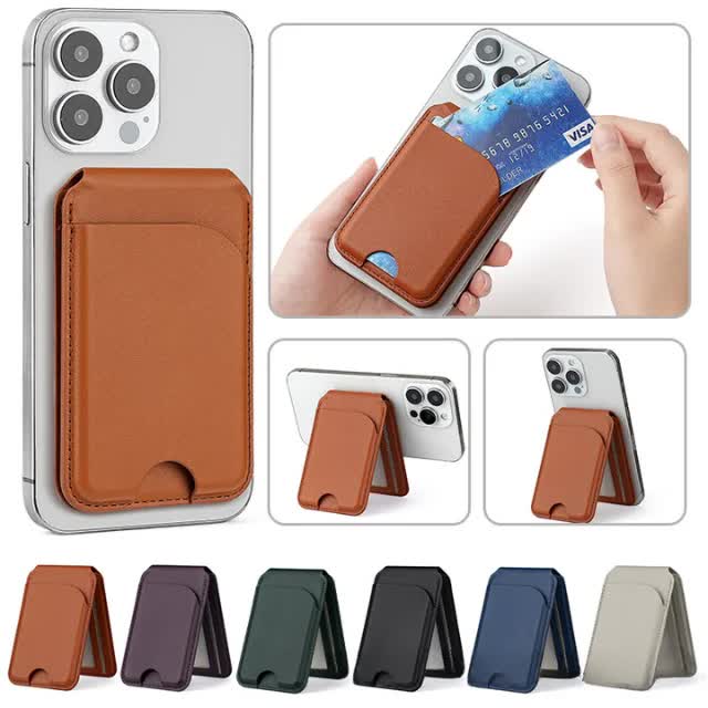 Dark Purple MagSafe Magnetic Wallet with Stand - PU Leather Card Holder for iPhone 6