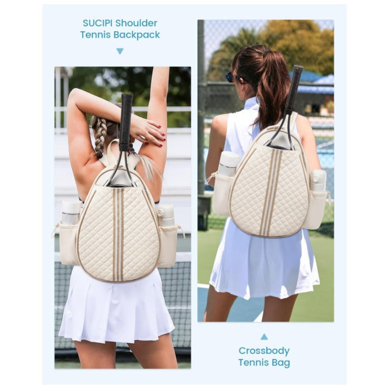 Off White Lightweight Waterproof Tennis Racket Backpack - Multifunction Sling and Backpack for Men and Women(The water cup racket is a shooting prop and is not included) 3