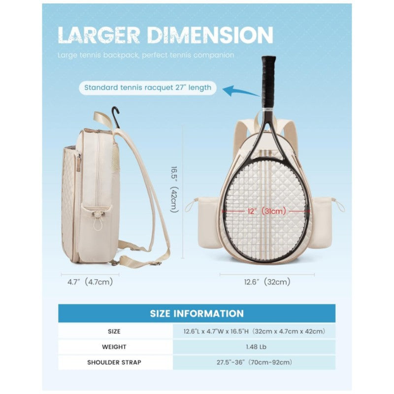 Off White Lightweight Waterproof Tennis Racket Backpack - Multifunction Sling and Backpack for Men and Women(The water cup racket is a shooting prop and is not included) 4