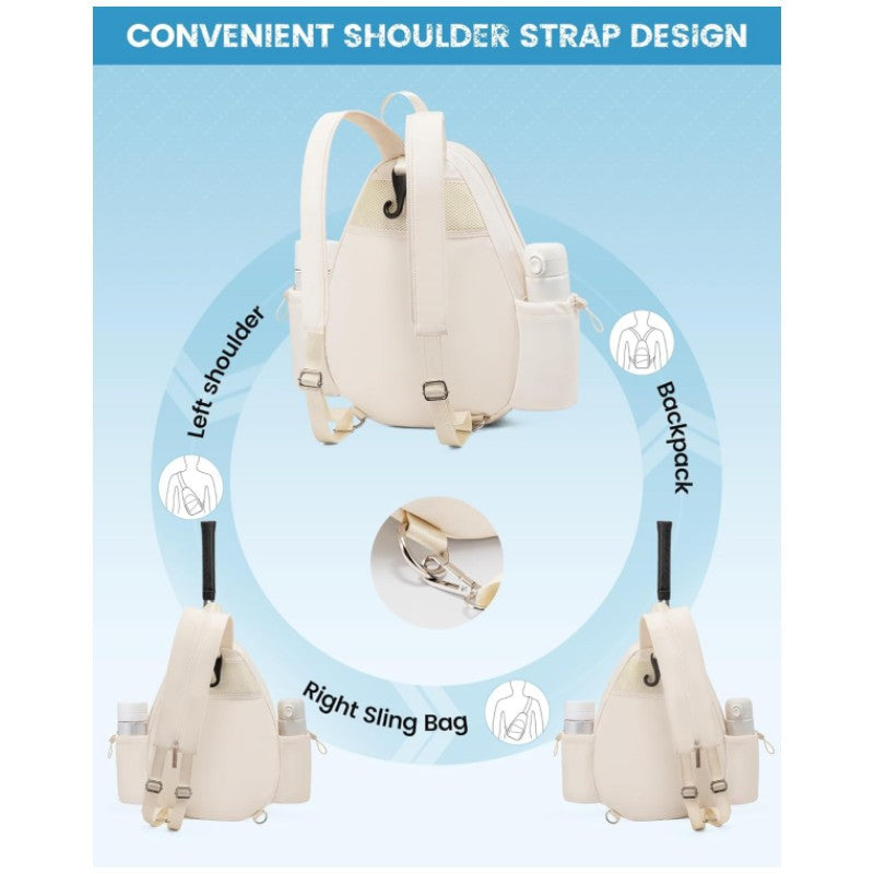 Off White Lightweight Waterproof Tennis Racket Backpack - Multifunction Sling and Backpack for Men and Women(The water cup racket is a shooting prop and is not included) 6