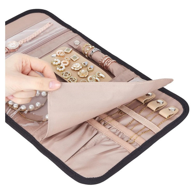 Pink Portable Travel Jewelry Organizer Roll - Foldable Jewelry Storage Pouch for Earrings, Rings, and Necklaces(Jewellery is a shooting prop and is not included) 7