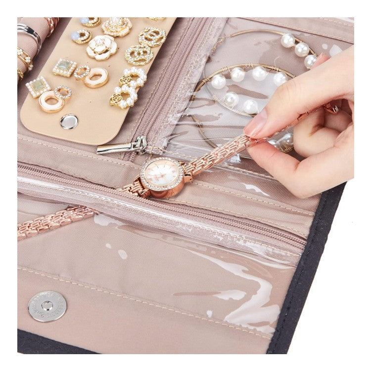 Pink Portable Travel Jewelry Organizer Roll - Foldable Jewelry Storage Pouch for Earrings, Rings, and Necklaces(Jewellery is a shooting prop and is not included) 9