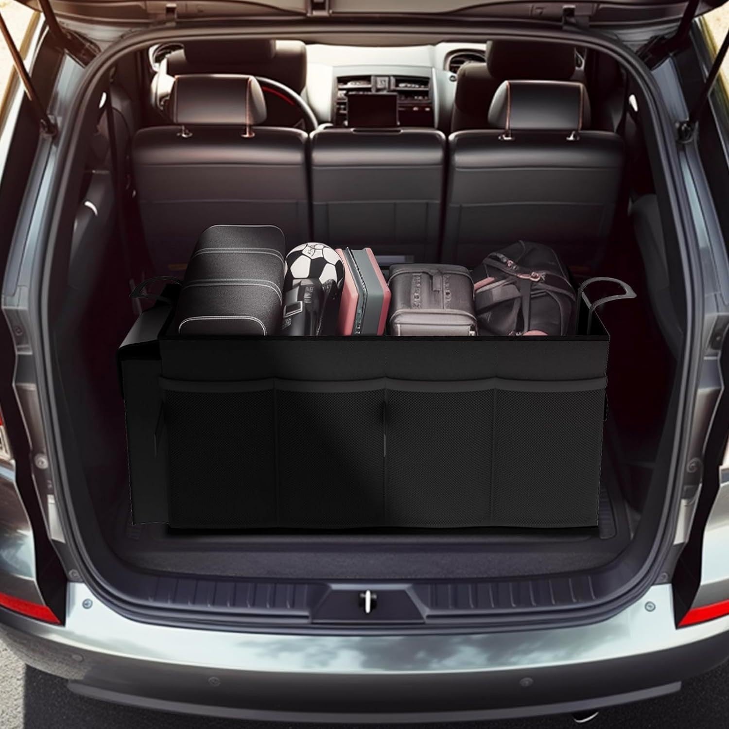 Off White Large-Capacity Foldable Car Trunk Storage Organizer - Collapsible Backseat Storage Box 4