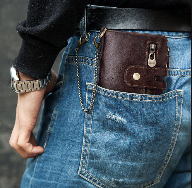 Black Genuine Leather Tri-Fold Wallet - Fashionable Multi-Card Men's and Women's Wallet 6