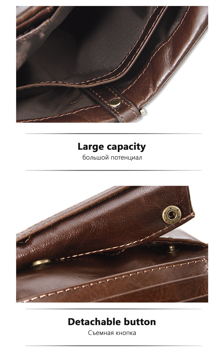 Brown Genuine Leather Tri-Fold Wallet - Fashionable Multi-Card Men's and Women's Wallet 4