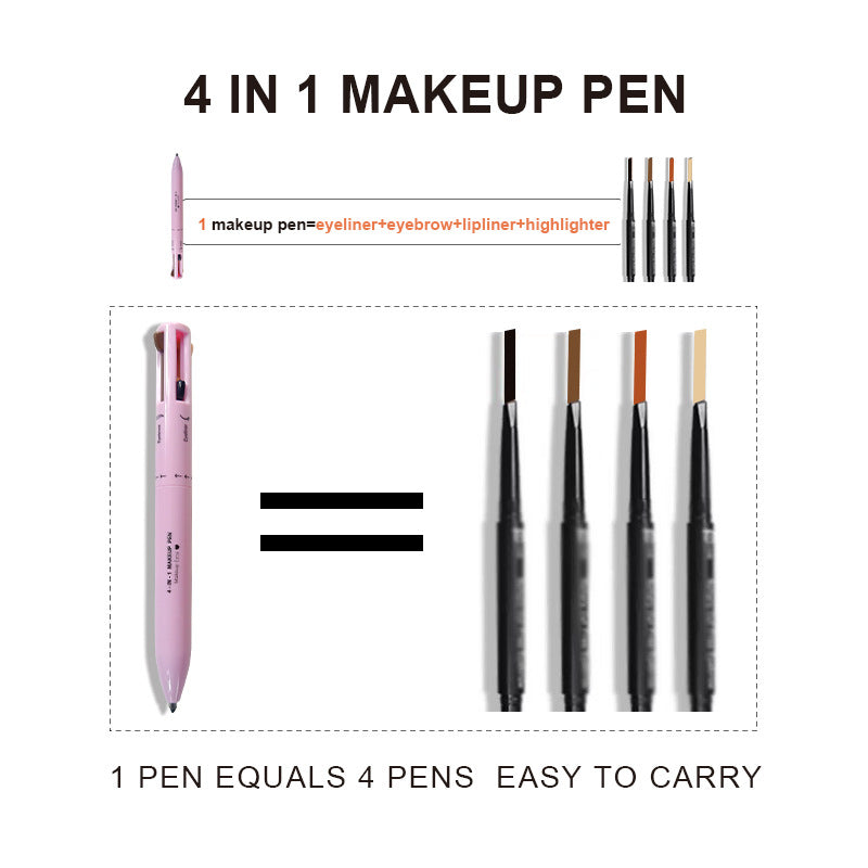 4-in-1 Multi-Functional Makeup Pen Set - Lip Liner, Highlighter, Eyeliner, Eyebrow Pencil (3 Shades, 3-Pack) 4