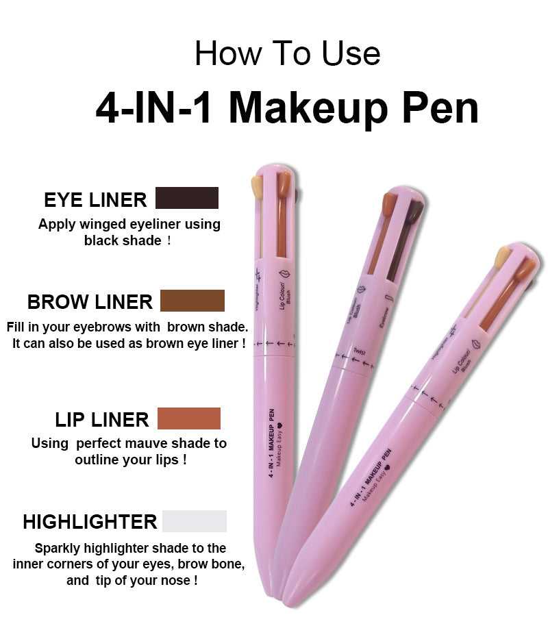4-in-1 Multi-Functional Makeup Pen Set - Lip Liner, Highlighter, Eyeliner, Eyebrow Pencil (3 Shades, 3-Pack) 5