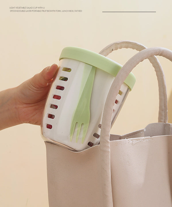 2 Pcs Yellow Portable Leakproof Fruit and Salad Storage Box with Draining Function, Sealed Fresh-Keeping Bento Lunch Box with Fork, AS+PP+Silicone Material 6