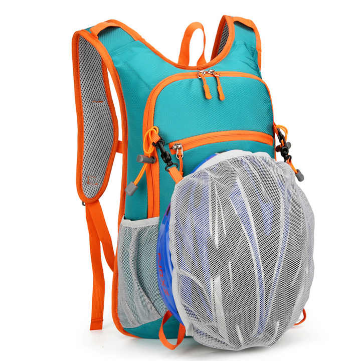 Lake Blue and Orange Patchwork Style Lightweight Outdoor Cycling Backpack - Durable and Water-Resistant Oxford Fabric, Large Capacity Sports Hiking Bag, Unisex Design 5