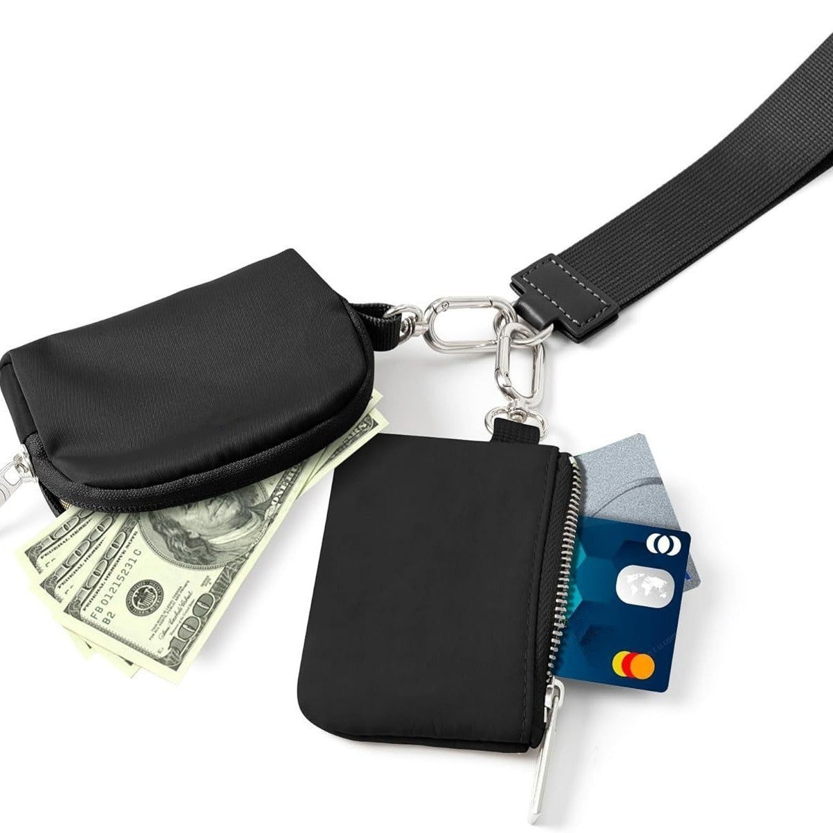Black And Grey Portable Ladies Wrist Bag - Mini Wallet for Cards, Coins, and Keys, Lightweight and Stylish Organizer, Perfect for Daily Use 5