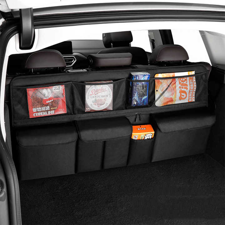 Black Car Trunk Storage Bag - Large Capacity Oxford Cloth Multi-Purpose Hanging Organizer with Mesh Pockets and Backseat Storage 3