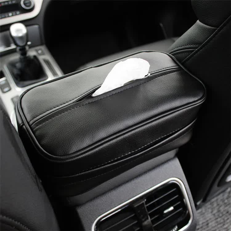 Black Multifunctional PU Leather Car Tissue Box Holder – Compact, Stylish, and Easy to Install with Headrest and Sun Visor Mounting Options 4