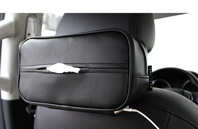 Black Multifunctional PU Leather Car Tissue Box Holder – Compact, Stylish, and Easy to Install with Headrest and Sun Visor Mounting Options 5