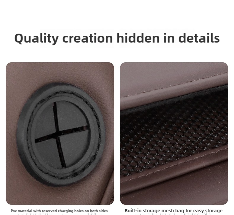 Off White PU Leather Car Storage Organizer with Dual Charging Holes and Inner Mesh Pocket, Multi-functional Door Handle Hanging Bag for Phones and Accessories, Lightweight and Durable 5