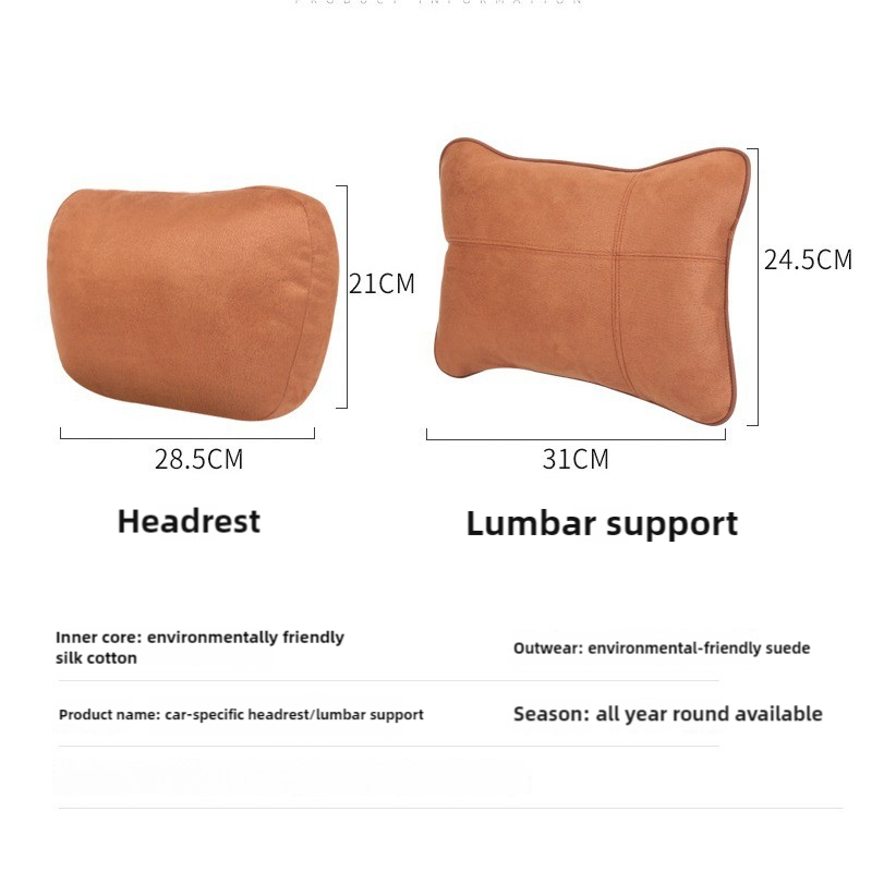 Beige Luxury Eco-Friendly Suede Car Headrest and Lumbar Cushion Set - Ergonomic Support, All-Season Comfort, Adjustable Straps, and Durable Design for Cars, Office, and Home Use 3