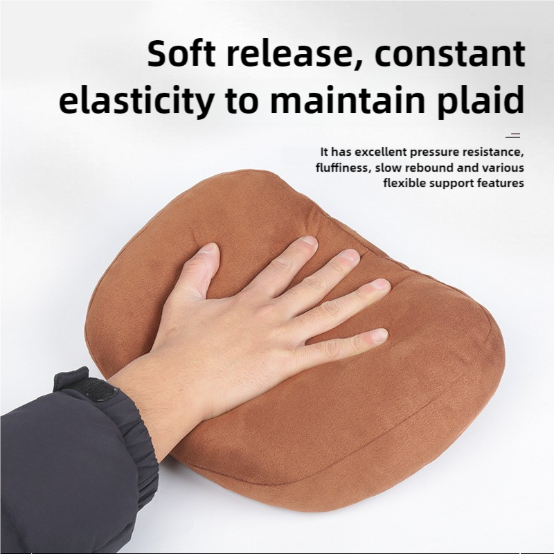 Beige Luxury Eco-Friendly Suede Car Headrest and Lumbar Cushion Set - Ergonomic Support, All-Season Comfort, Adjustable Straps, and Durable Design for Cars, Office, and Home Use 4