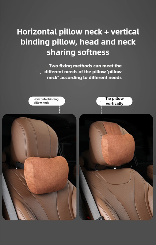 Beige Luxury Eco-Friendly Suede Car Headrest and Lumbar Cushion Set - Ergonomic Support, All-Season Comfort, Adjustable Straps, and Durable Design for Cars, Office, and Home Use 5