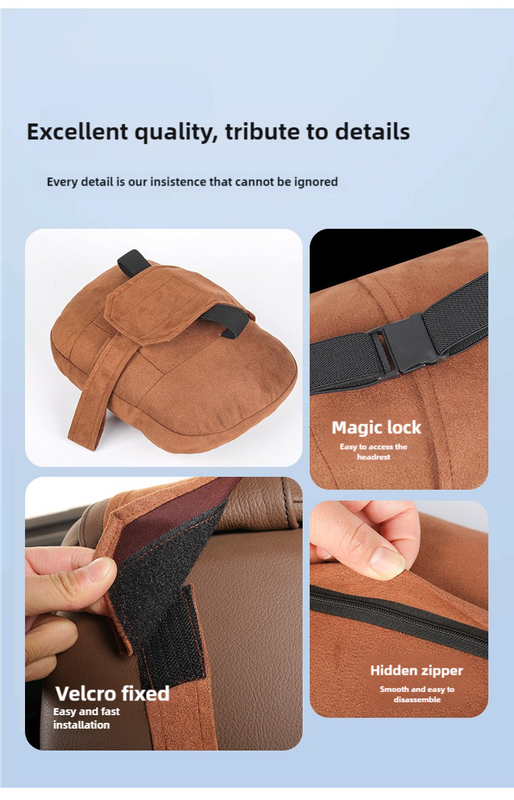 Beige Luxury Eco-Friendly Suede Car Headrest and Lumbar Cushion Set - Ergonomic Support, All-Season Comfort, Adjustable Straps, and Durable Design for Cars, Office, and Home Use 6
