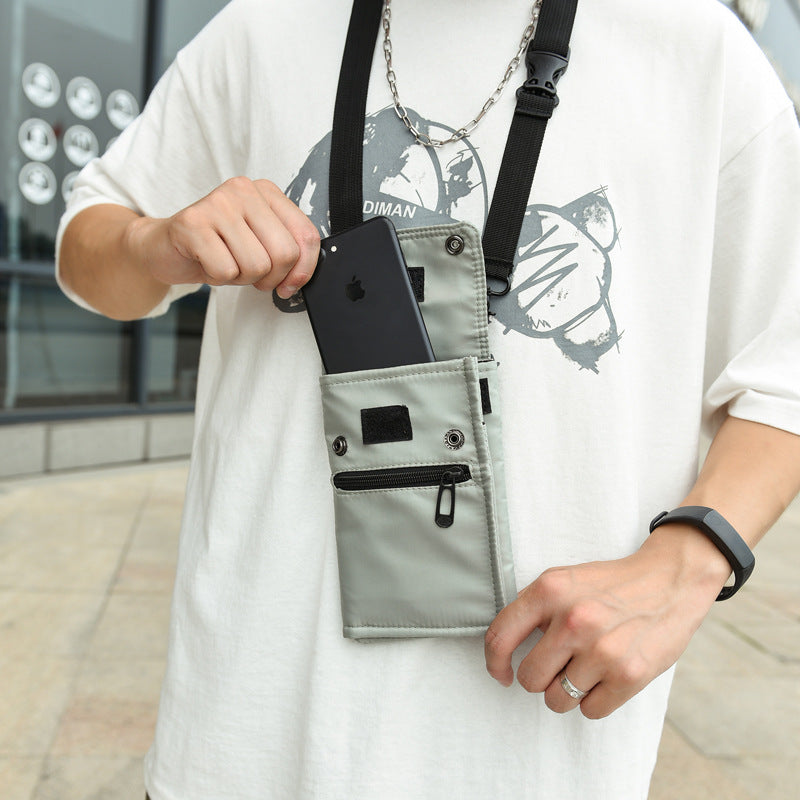 Grey Water-Resistant Nylon Crossbody Phone Bag – Compact Travel Wallet & Card Holder for Men and Women(Mobile phones and cards are shooting props, not included) 4