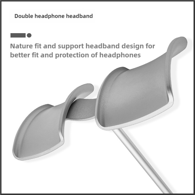 Silver Dual Headphone Stand - Creative Double Hook Aluminum Alloy Display Holder 3