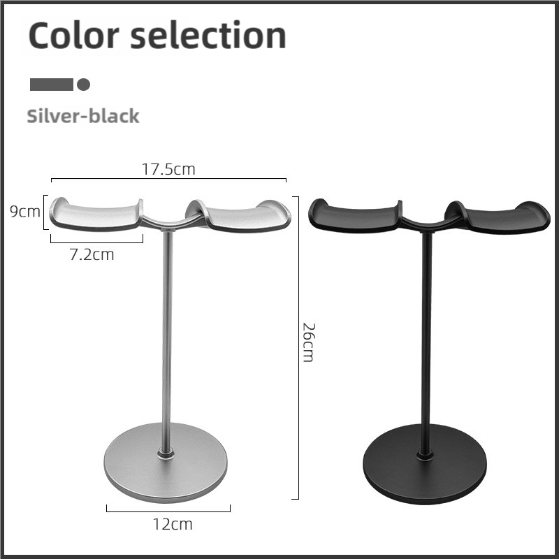 Silver Dual Headphone Stand - Creative Double Hook Aluminum Alloy Display Holder 6