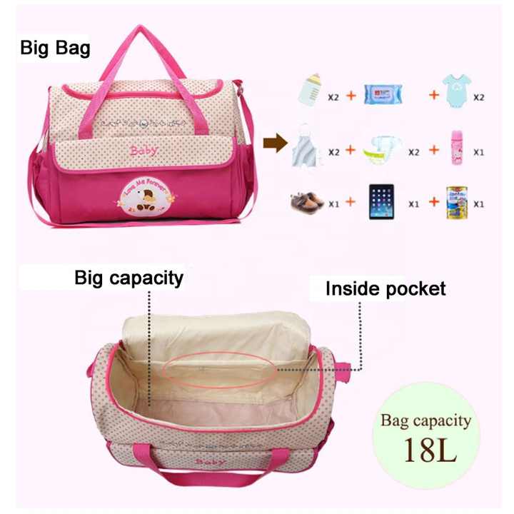 Pink 5-Piece Mommy Bag Set - Large Capacity Diaper Bags for Baby Travel, Tote and Shoulder Bags with Insulated Bottle Holder and Snack Bag 3