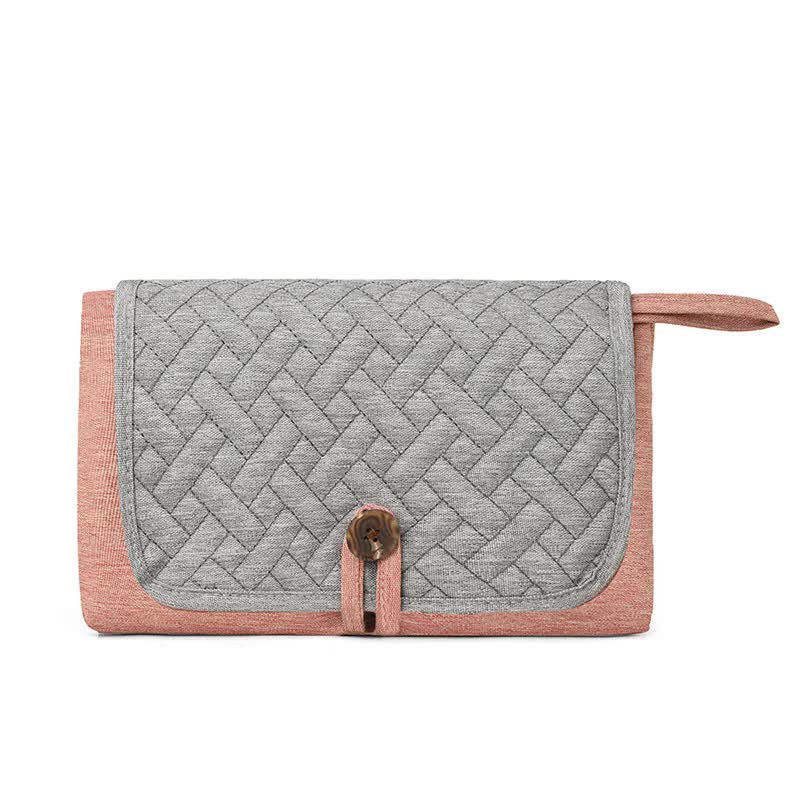 Grey and Pink Patchwork Portable Baby Changing Mat – Waterproof, Foldable, Compact Diaper Pad for Travel & Everyday Use 6