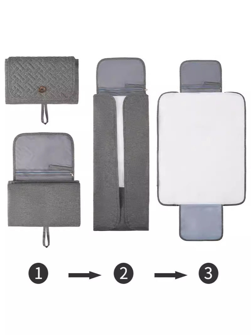 Grey and Pink Patchwork Portable Baby Changing Mat – Waterproof, Foldable, Compact Diaper Pad for Travel & Everyday Use 3
