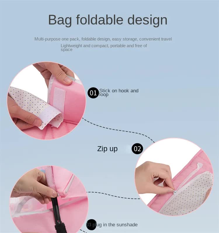 Blue Portable Multi-Purpose Baby Bed and Diaper Backpack – Lightweight, Waterproof, Canvas + Polyester Material, Travel Essential for Moms(With mosquito net and small toys) 7