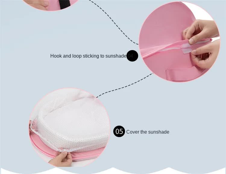 Pink Portable Multi-Purpose Baby Bed and Diaper Backpack - Lightweight, Waterproof, Canvas + Polyester Material, Travel Essential for Moms(With mosquito net and small toys) 8