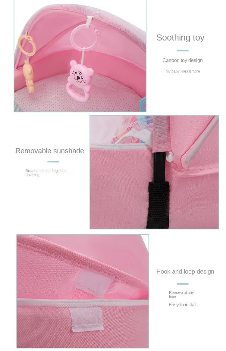 Pink Portable Multi-Purpose Baby Bed and Diaper Backpack - Lightweight, Waterproof, Canvas + Polyester Material, Travel Essential for Moms(With mosquito net and small toys) 10