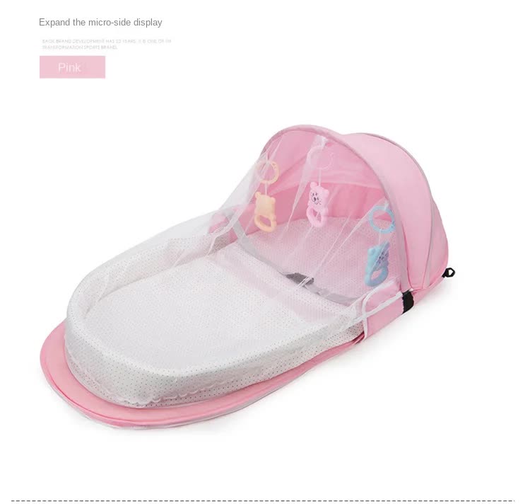 Red Portable Multi-Purpose Baby Bed and Diaper Backpack - Lightweight, Waterproof, Canvas + Polyester Material, Travel Essential for Moms(With mosquito net and small toys) 3