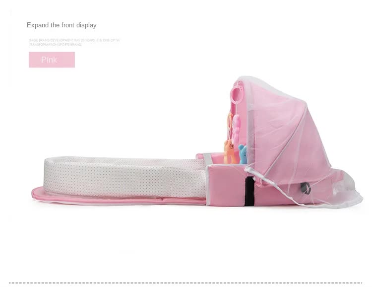Grey Portable Multi-Purpose Baby Bed and Diaper Backpack - Lightweight, Waterproof, Canvas + Polyester Material, Travel Essential for Moms(With mosquito net and small toys) 4