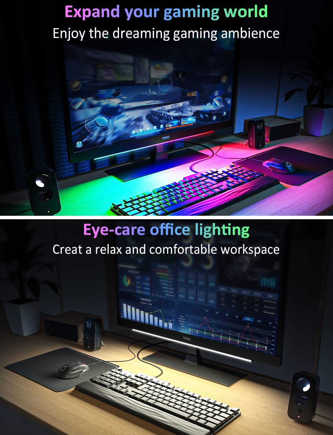 1 Piece RGB LED Gaming Light Bar - Dual Color Temperature & Adjustable RGB Effects, USB-Powered Backlight for Monitors, Remote & Button Control, 30cm Lightweight Design 7