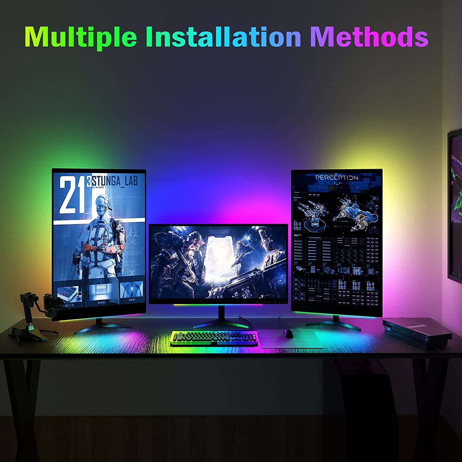 2 Pcs RGB LED Gaming Light Bar - Dual Color Temperature & Adjustable RGB Effects, USB-Powered Backlight for Monitors, Remote & Button Control, 30cm Lightweight Design 3