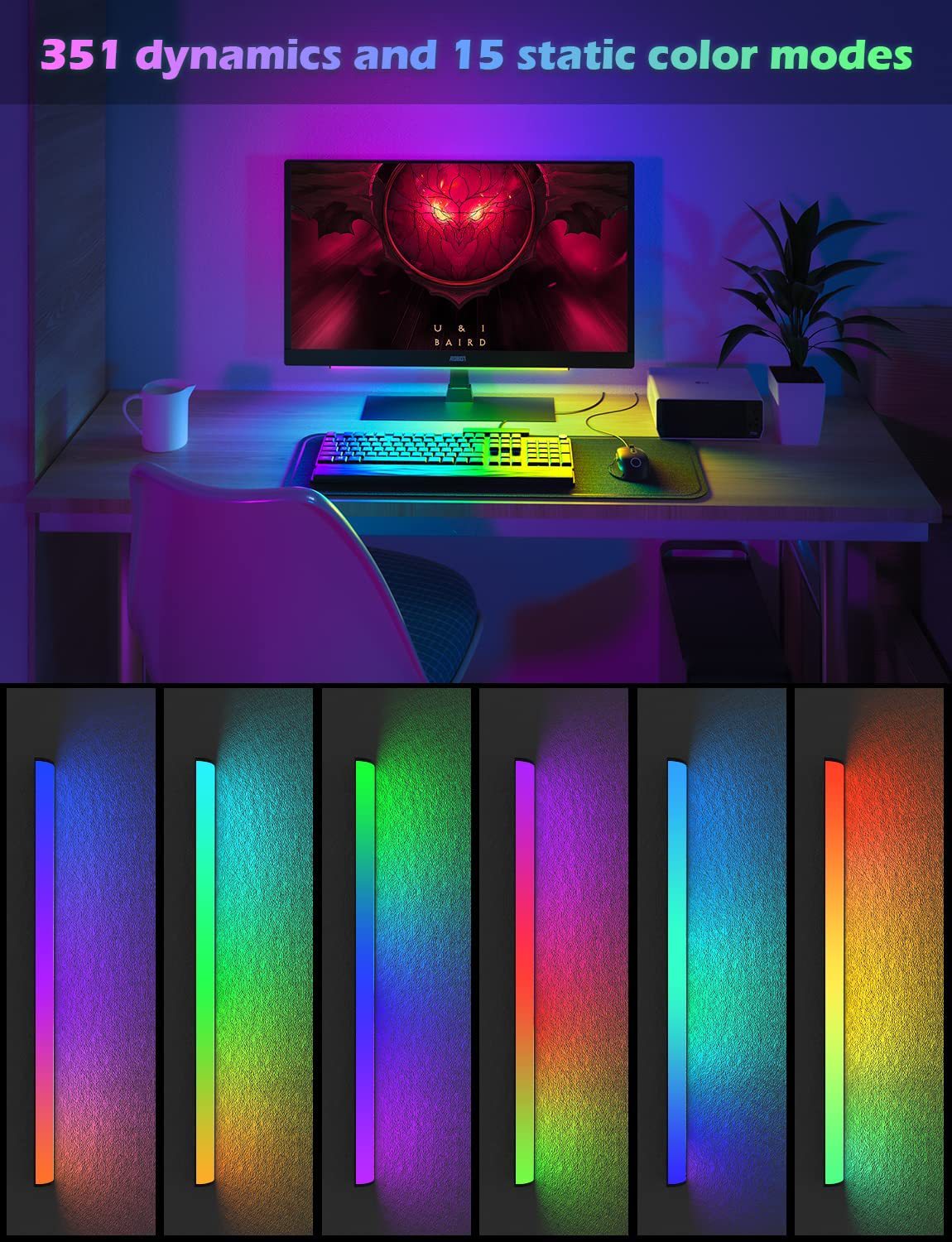 2 Pcs RGB LED Gaming Light Bar - Dual Color Temperature & Adjustable RGB Effects, USB-Powered Backlight for Monitors, Remote & Button Control, 30cm Lightweight Design 5