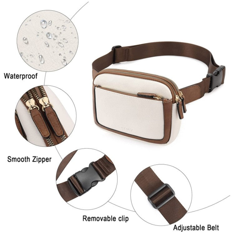 Black And Brown Color Matching Adjustable Waterproof PU Leather Waist Bag - Stylish Crossbody Belt Bag for Men & Women 4