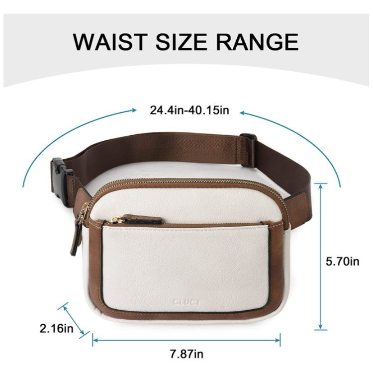 Black And Brown Color Matching Adjustable Waterproof PU Leather Waist Bag - Stylish Crossbody Belt Bag for Men & Women 5