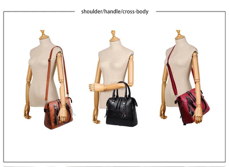 Black 4-Piece Women’s PU Leather Tote Bag Set - Vintage Handbag, Shoulder Bag, Clutch, and Card Holder - Lightweight Design 3