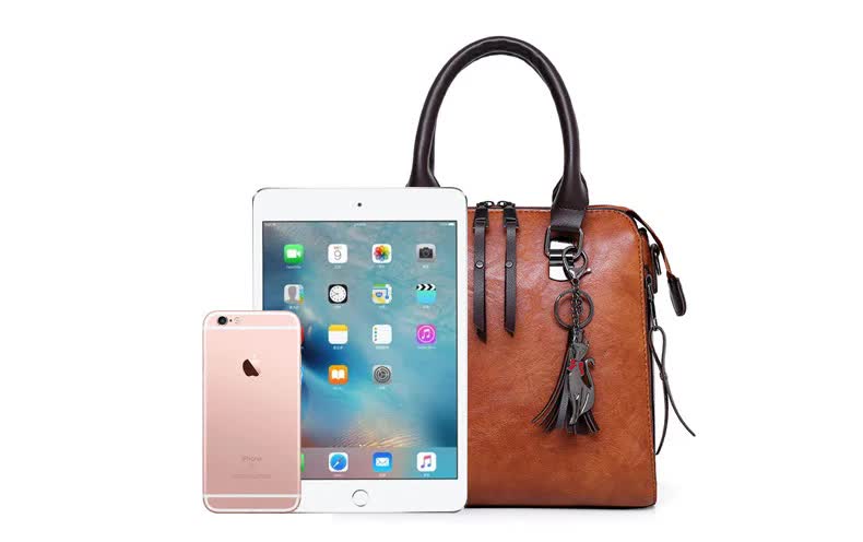 Brown 4-Piece Women's PU Leather Tote Bag Set - Vintage Handbag, Shoulder Bag, Clutch, and Card Holder - Lightweight Design 4