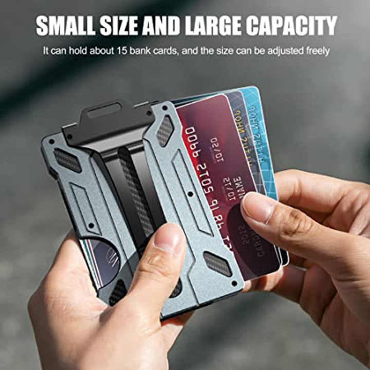 1 Pcs Blue Premium RFID Blocking Aluminum Alloy ID Badge Holder with Transparent Card Slot & Money Clip 5
