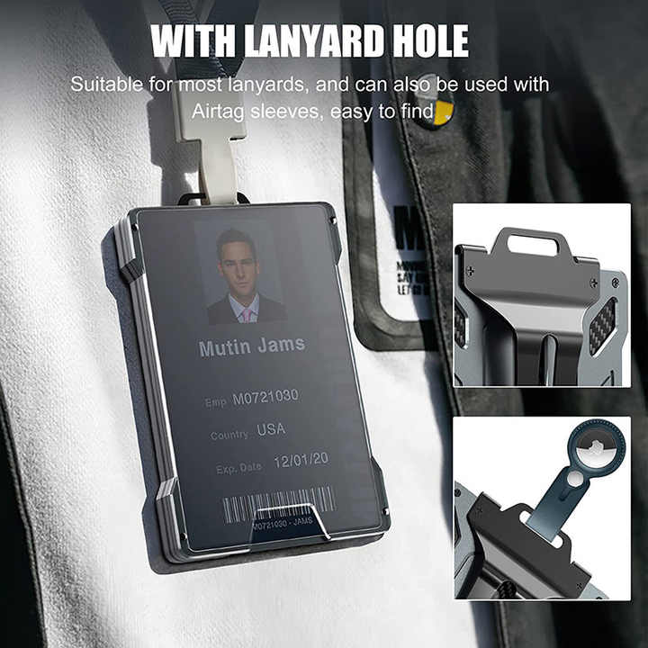 1 Pcs Grey Premium RFID Blocking Aluminum Alloy ID Badge Holder with Transparent Card Slot & Money Clip 6