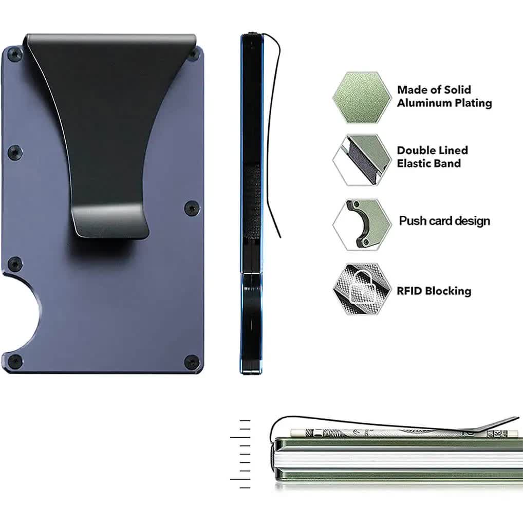 2 Pcs Grey Aluminum Alloy RFID Blocking Wallet - Compact, Lightweight Credit Card Holder and Money Clip 5