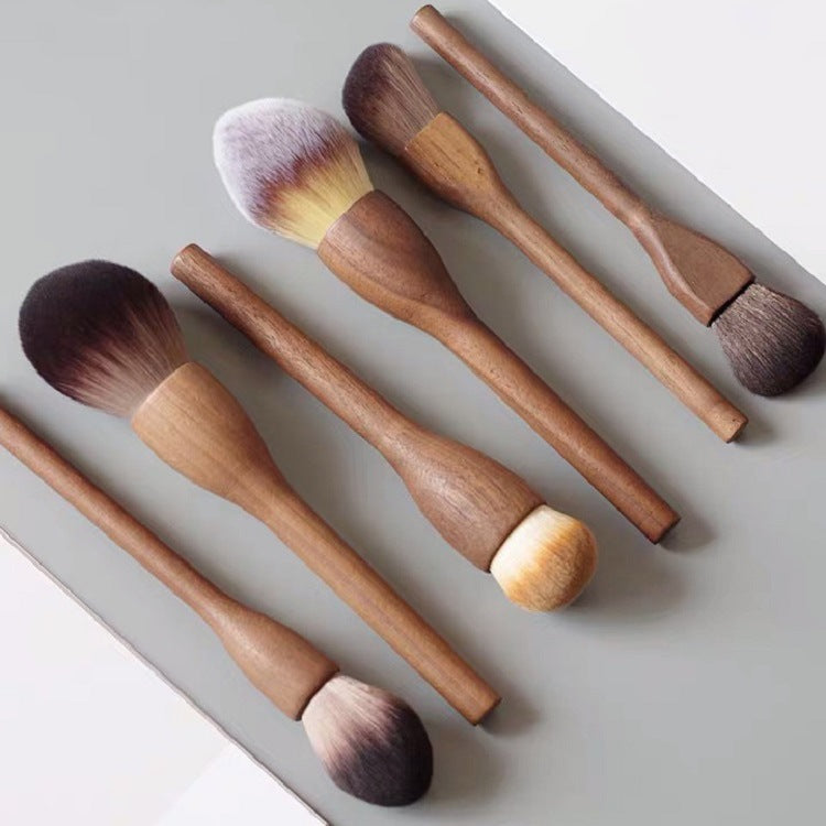 Large Loose Powder Brush Walnut Wood Makeup Brush Set - Powder, Blush, and Contour Brushes with Soft Fiber Bristles 5