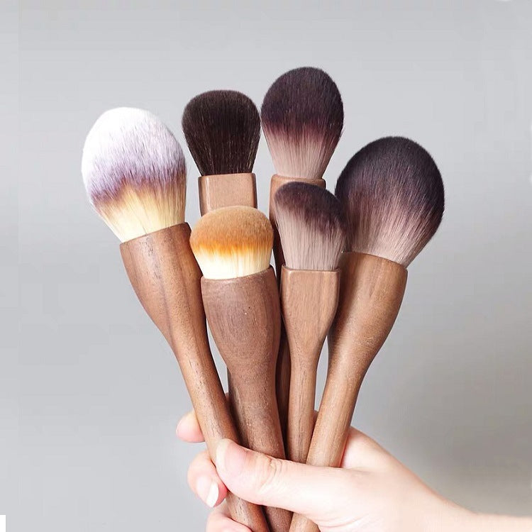 Flat Round Foundation Brush Walnut Wood Makeup Brush Set - Powder, Blush, and Contour Brushes with Soft Fiber Bristles 4
