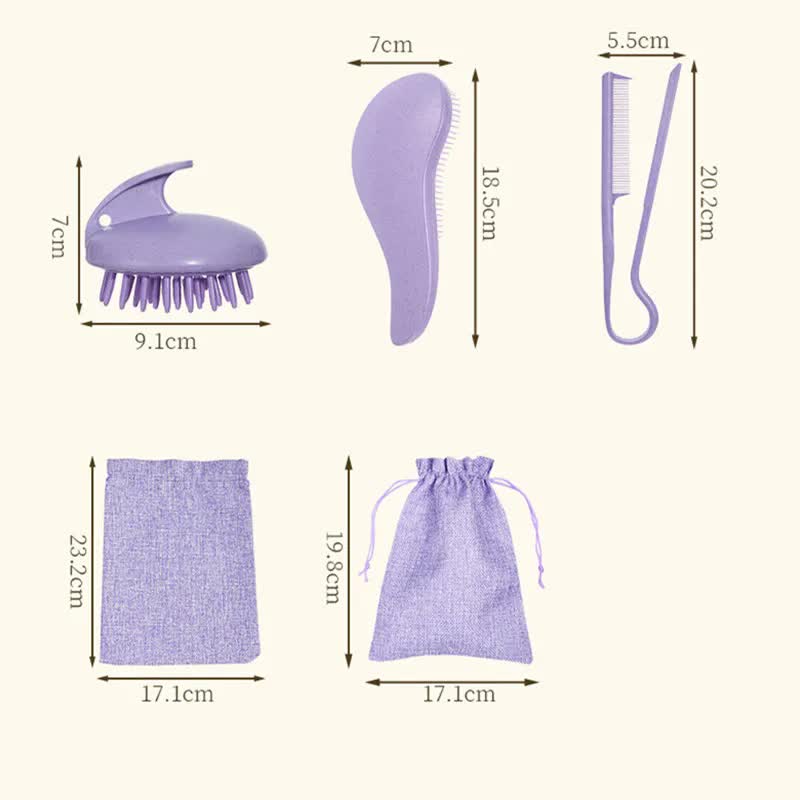 2 Pcs Pink Eco-Friendly Wheat Straw Hair Care Set - Massage Brush, Detangling Comb, and V-shaped Comb for All Hair Types 3