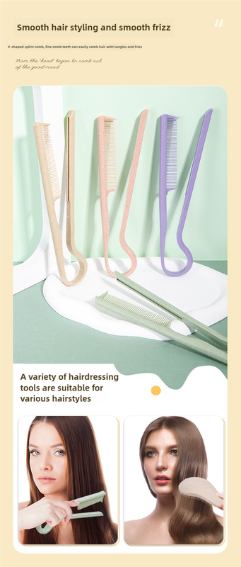 2 Pcs Pink Eco-Friendly Wheat Straw Hair Care Set - Massage Brush, Detangling Comb, and V-shaped Comb for All Hair Types 7